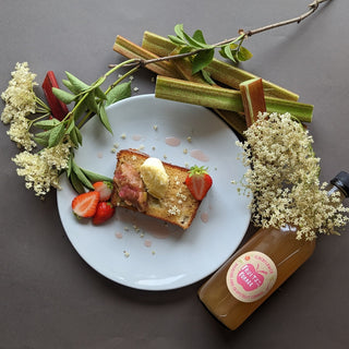 Fruits of the Forage Elderflower & Rhubarb Cordial Drizzle Cake
