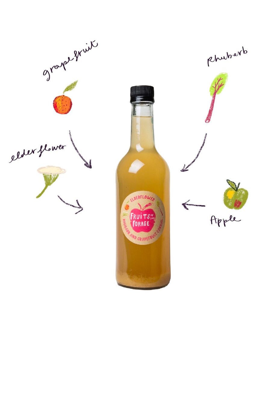 Elderflower, Rhubarb & Grapefruit Cordial fruitsoftheforage